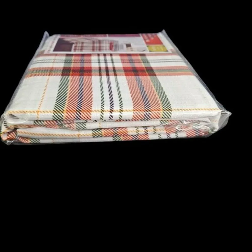 Autumn Plaid Tablecloth Burnt Orange Green Fall Wrinkle‎ Resistant 60 x 84 New